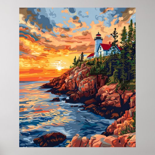 Acadia National Park, Maine Lighthouse Reizen Poster (Voorkant)