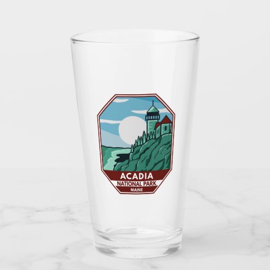 Acadia National Park Maine Lighthouse Retro Emblem Glas (Voorkant)