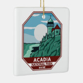 Acadia National Park Maine Lighthouse Retro Emblem Keramisch Ornament (Rechts)