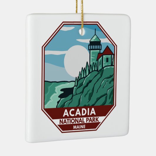 Acadia National Park Maine Lighthouse Retro Emblem Keramisch Ornament (Rechts)