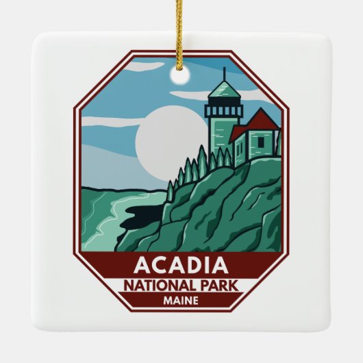 Acadia National Park Maine Lighthouse Retro Emblem Keramisch Ornament (Achterkant)