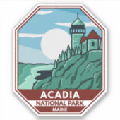 Acadia National Park Maine Lighthouse Retro Emblem Sticker (Voorkant)