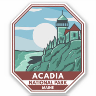 Acadia National Park Maine Lighthouse Retro Emblem Sticker