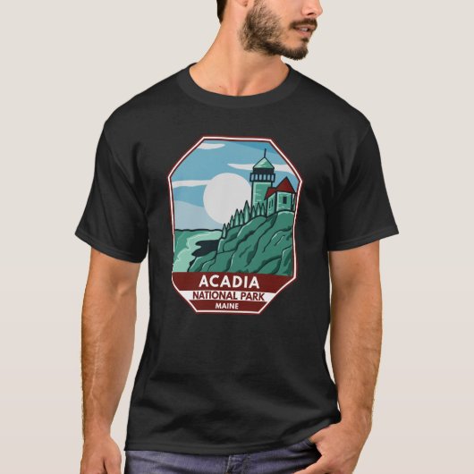 Acadia National Park Maine Lighthouse Retro Emblem T-shirt (Voorkant)