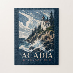 Acadia National Park Maine Moderne Houtsnede Reis Legpuzzel
