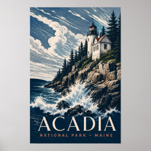 Acadia National Park Maine Moderne Houtsnede Reis Poster