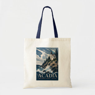 Acadia National Park Maine Moderne Houtsnede Reis Tote Bag