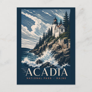 Acadia National Park Maine Moderne Houtsnede Reize Briefkaart