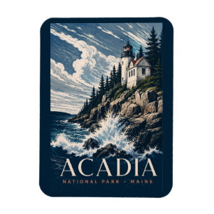 Acadia National Park Maine Moderne Houtsnede Reize Magneet