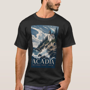 Acadia National Park Maine Moderne Houtsnede Reize T-shirt