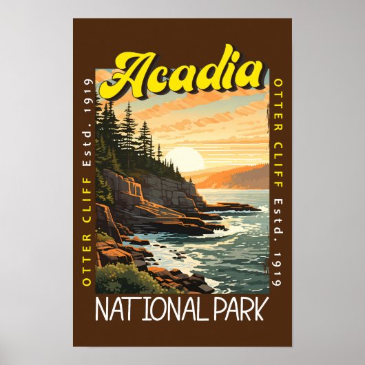 Acadia National Park Otter Cliff in distressed sti Poster (Voorkant)