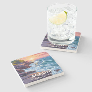 Acadia National Park   Otter Cliffs Maine Reizen Stenen Onderzetter