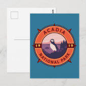 Acadia National Park Puffin Retro Compass Embleem Briefkaart (Voorkant / Achterkant)