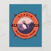 Acadia National Park Puffin Retro Compass Embleem Briefkaart (Voorkant)