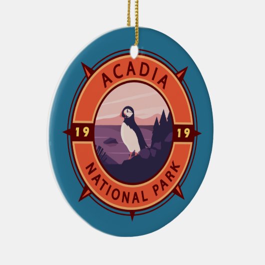 Acadia National Park Puffin Retro Compass Embleem Keramisch Ornament (Rechts)