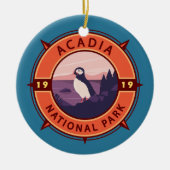 Acadia National Park Puffin Retro Compass Embleem Keramisch Ornament (Voorkant)
