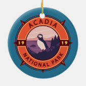 Acadia National Park Puffin Retro Compass Embleem Keramisch Ornament (Achterkant)