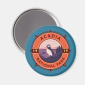 Acadia National Park Puffin Retro Compass Embleem Magneet (Voorkant / Achterkant)