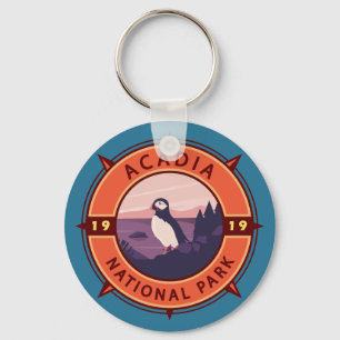 Acadia National Park Puffin Retro Compass Embleem Sleutelhanger