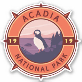 Acadia National Park Puffin Retro Compass Embleem Sticker