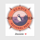 Acadia National Park Puffin Retro Compass Embleem Sticker (Vel)