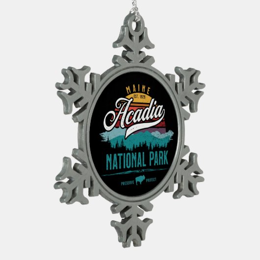 ACADIA NATIONAL PARK RETRO SUNSET HOLIDAY TIN SNEEUWVLOK ORNAMENT (Links)