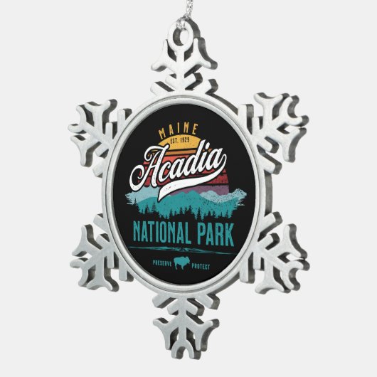 ACADIA NATIONAL PARK RETRO SUNSET HOLIDAY TIN SNEEUWVLOK ORNAMENT (Rechts)