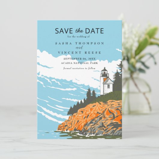 Acadia National Park Save The Date Retro Kaart (Staand voorkant)