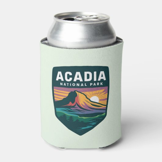 Acadia National Park Sunset Badge Illustratie Blikjeskoeler (Blikje Voorkant)