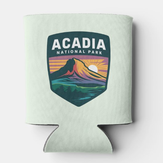 Acadia National Park Sunset Badge Illustratie Blikjeskoeler (Achterkant)