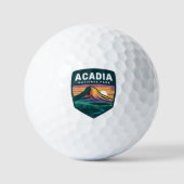 Acadia National Park Sunset Badge Illustratie Golfballen (Voorkant)
