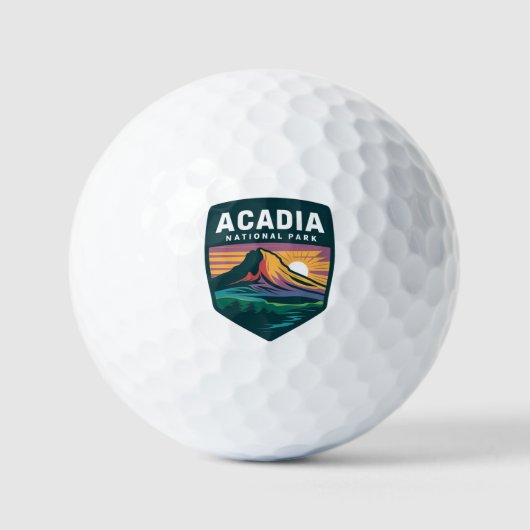 Acadia National Park Sunset Badge Illustratie Golfballen (Voorkant)