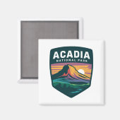 Acadia National Park Sunset Badge Illustratie Magneet (Voorkant / Achterkant)