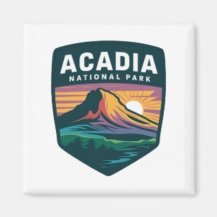 Acadia National Park Sunset Badge Illustratie Magneet