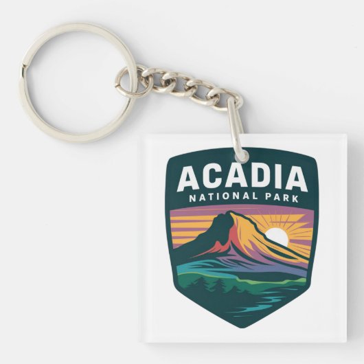 Acadia National Park Sunset Badge Illustratie Sleutelhanger (Voorkant)