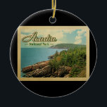 Acadia National Park Vintage Travel Keramisch Ornament<br><div class="desc">Vintage reisstijl Acadia National Park afbeelding met een prachtig kustgebied met blauw water,  bomen en een wolkenhemel.</div>