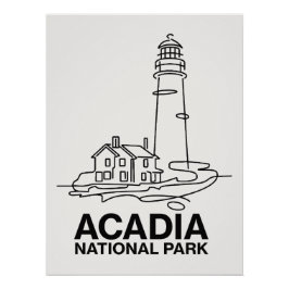 Acadia National Park Vuurtoren Lijnkunst Perfect Poster