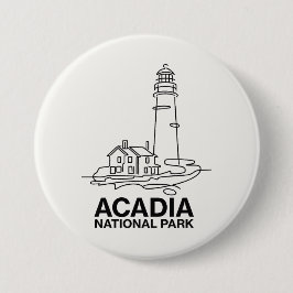 Acadia National Park Vuurtoren Lijnkunst Ronde Button 7,6 Cm