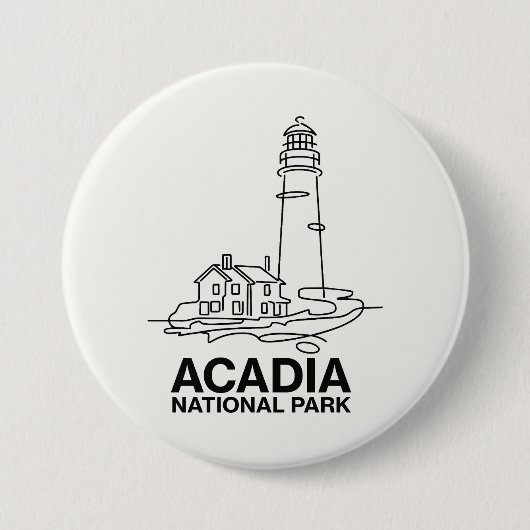Acadia National Park Vuurtoren Lijnkunst Ronde Button 7,6 Cm (Voorkant)