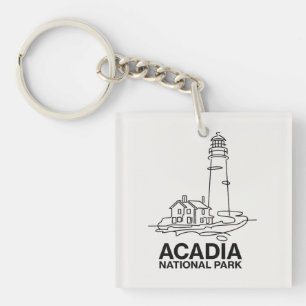Acadia National Park Vuurtoren Lijnkunst Sleutelhanger