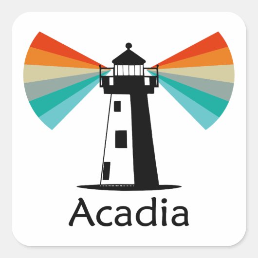 Acadia National Park Vuurtoren Regenboog Vierkante Sticker (Voorkant)