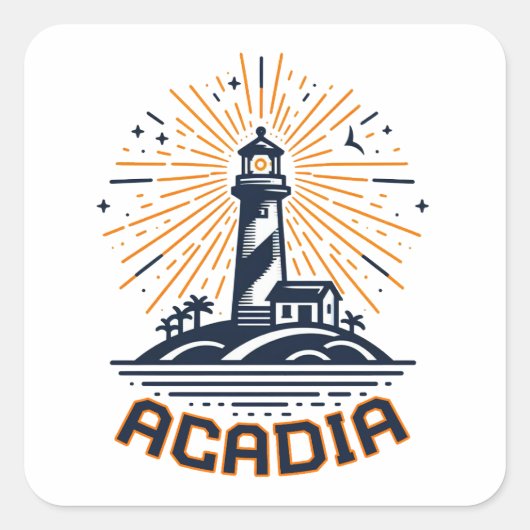 Acadia National Park Vuurtoren Zonsopgang Vierkante Sticker (Voorkant)