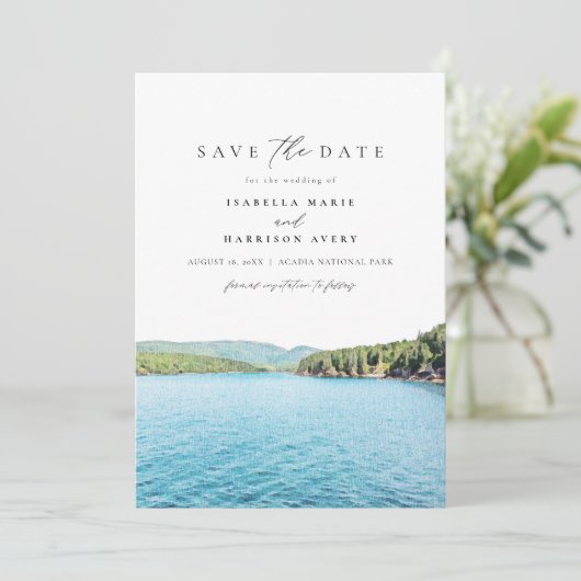 ACADIA NATIONAL PARK Waterverf Save the Date Invi Kaart (Staand voorkant)