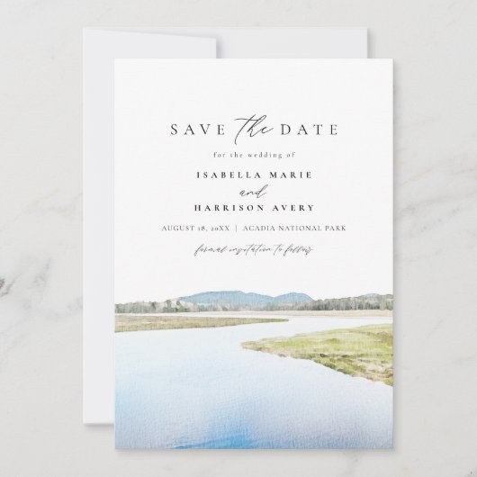 ACADIA NATIONAL PARK Waterverf Save the Date Kaart (Voorkant)