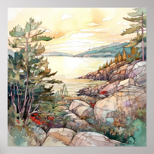 Acadia National Park Waterverf Schilderij Poster (Voorkant)