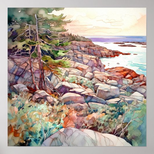 Acadia National Park Waterverf Schilderij Poster (Voorkant)