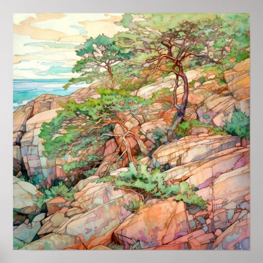 Acadia National Park Waterverf Schilderij Poster (Voorkant)