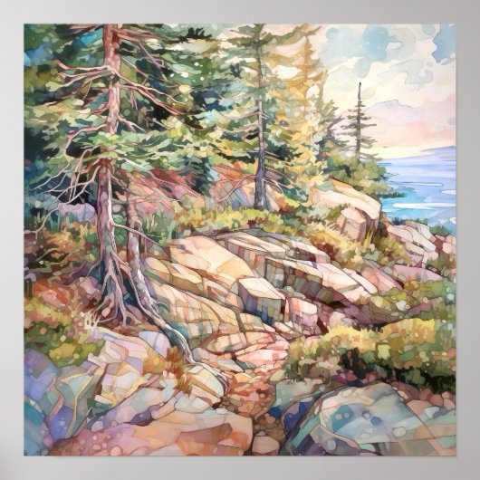 Acadia National Park Waterverf Schilderij Poster (Voorkant)
