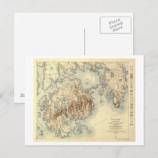 Acadia National ParkTopographic Panoramic Map Briefkaart (Voorkant / Achterkant)