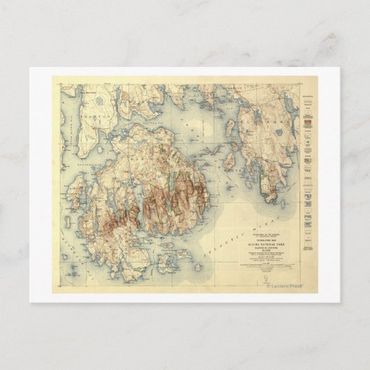 Acadia National ParkTopographic Panoramic Map Briefkaart (Voorkant)